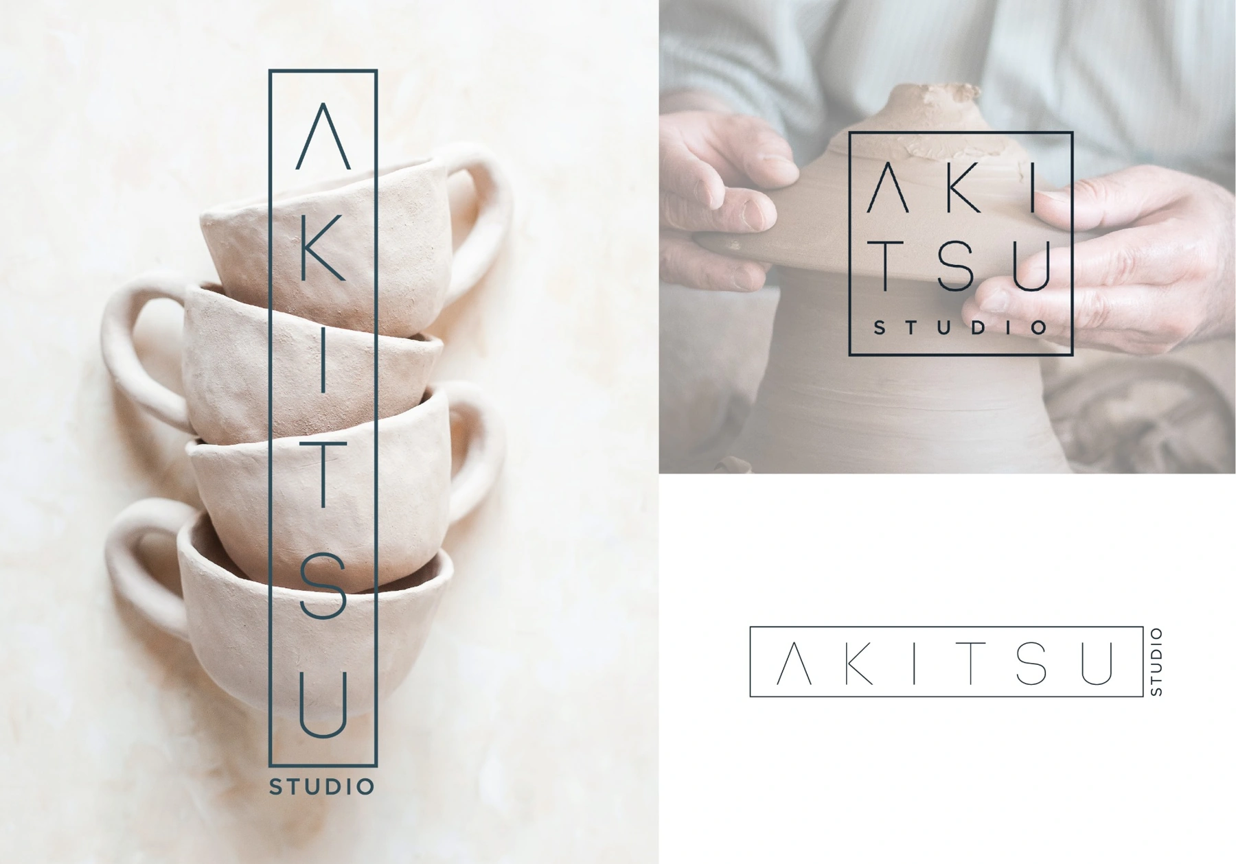 Akitsu Studio: Fine geometric lettering in vertical, stacked and horizontal arrangements