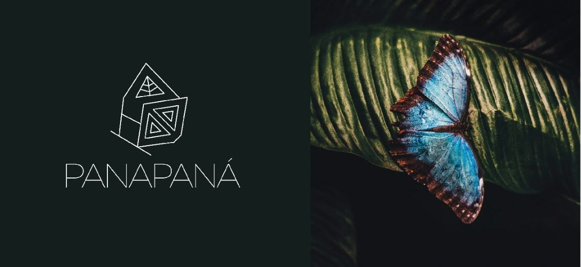 Panapaná: Butterfly-inspired geometric symbol and wordmark