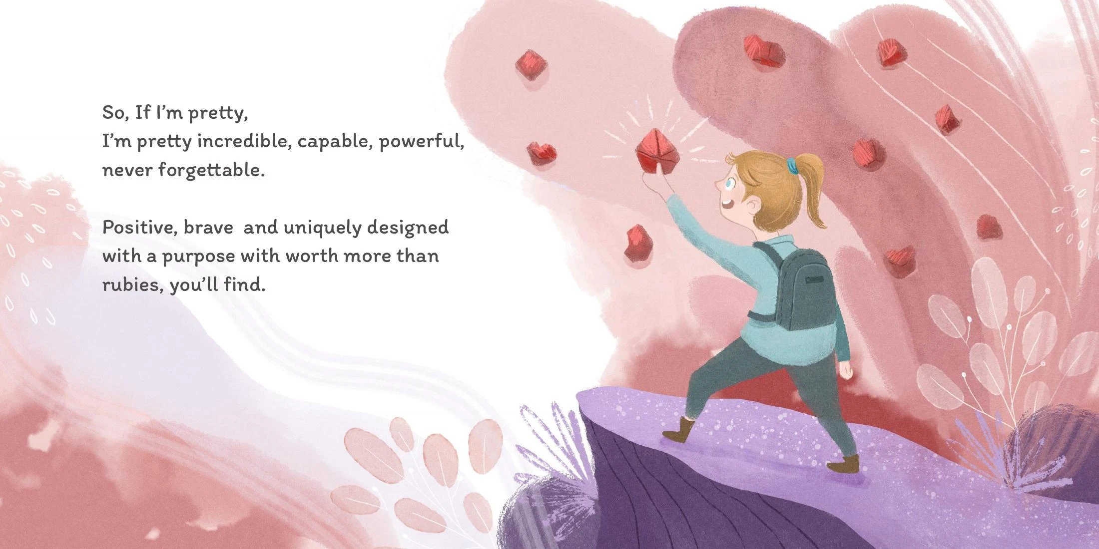 Girl climbing a colorful rock face alongside the verse