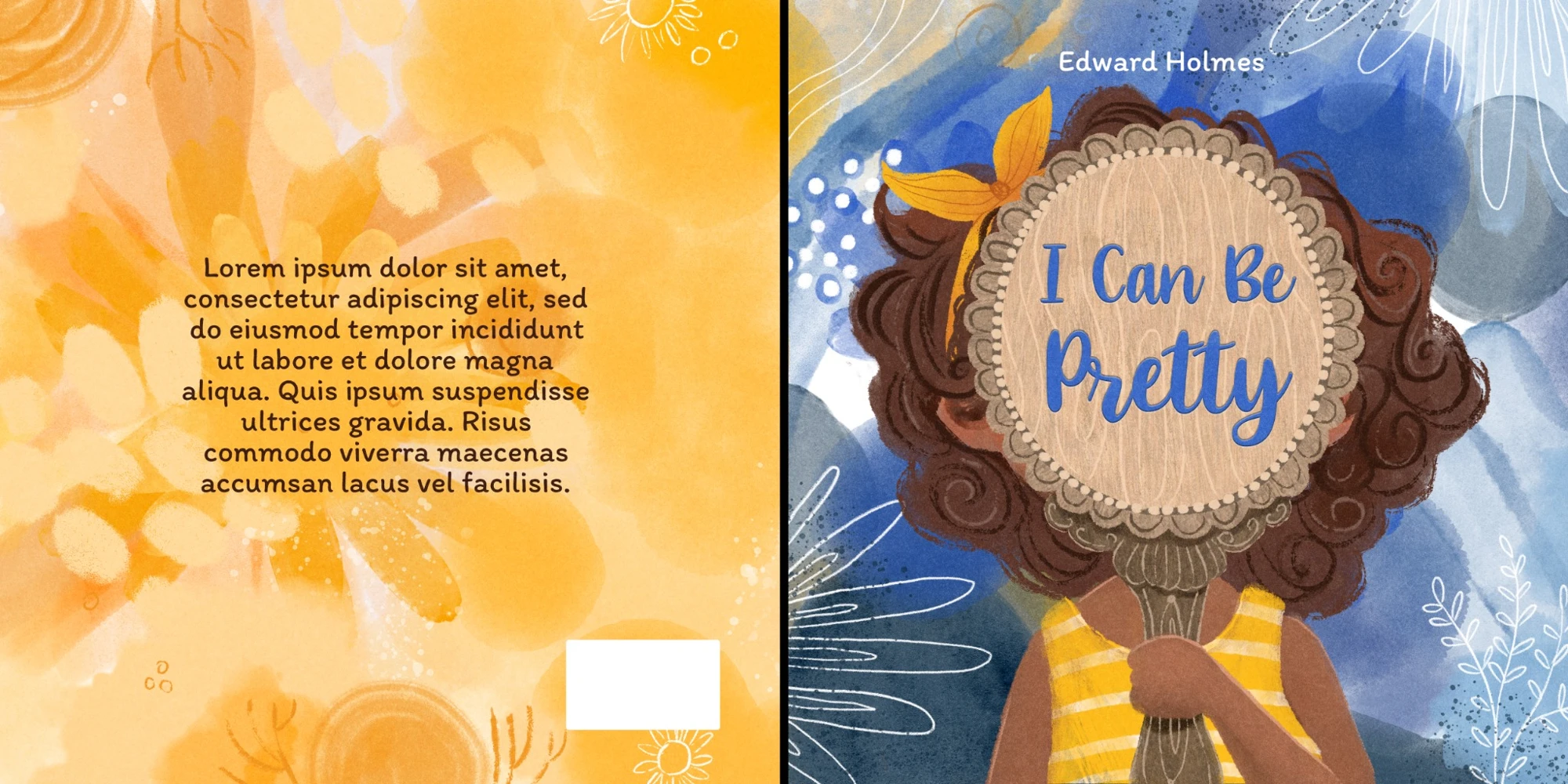 Blue illustrated front cover and yellow back cover for I Can Be Pretty