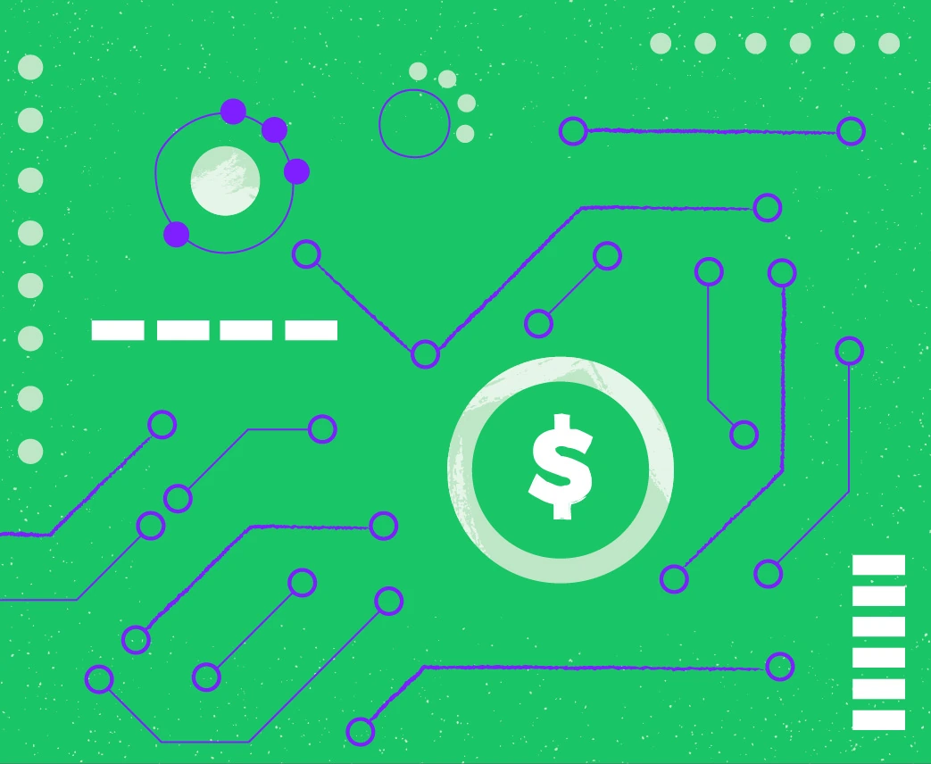 Circuit paths surrounding a dollar symbol