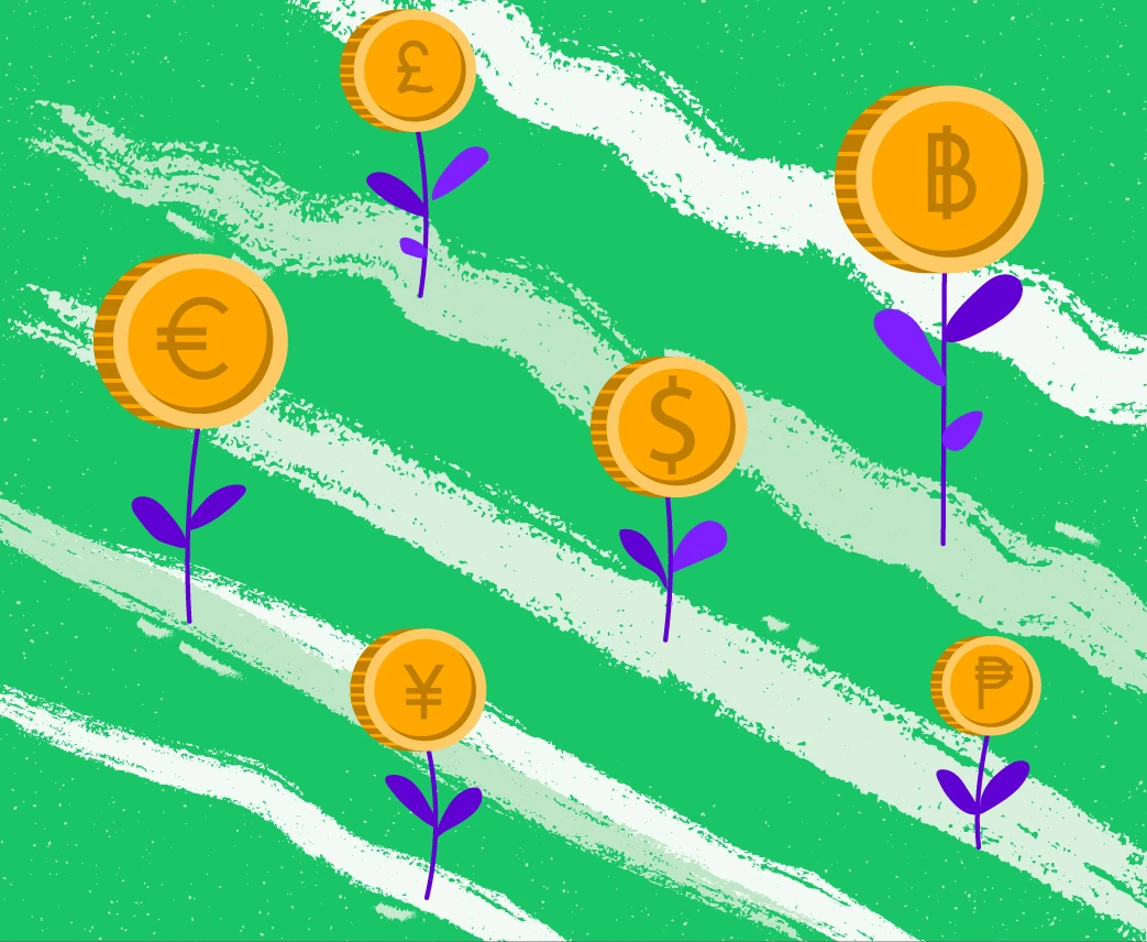 Currency coins growing like plants